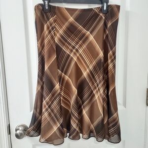American Living Vintage Silky Neutral Brown Plaid Midi Skirt Size M